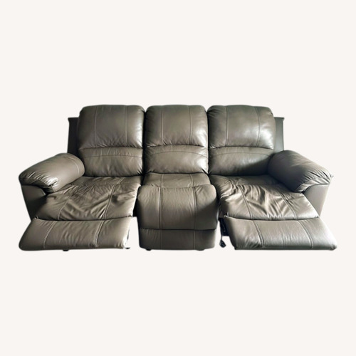 Used Storm Gray Leather 85'' Manual Gliding Sofa for sale on AptDeco
