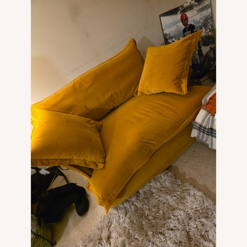 Used Vintage/Antique Yellow Velvet Loveseat for sale on AptDeco