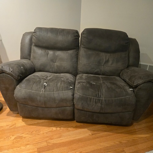Used Microsuede Rocking Recliner Loveseat for sale on AptDeco