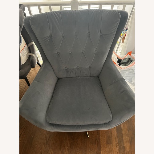 Used Pottery Barn Wells Blue Velvet Accent Chair for sale on AptDeco