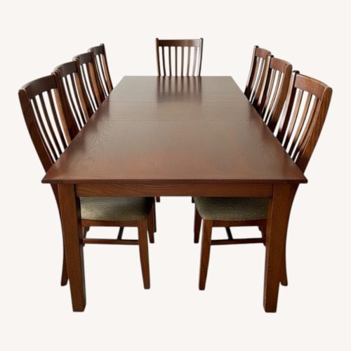 Used Canadel 16 Seat Oak Dining Table and Chairs for sale on AptDeco