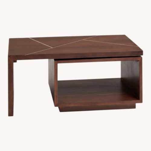 Used World Market Walnut And Gold Inlay Mason Swivel Coffee Table for sale on AptDeco