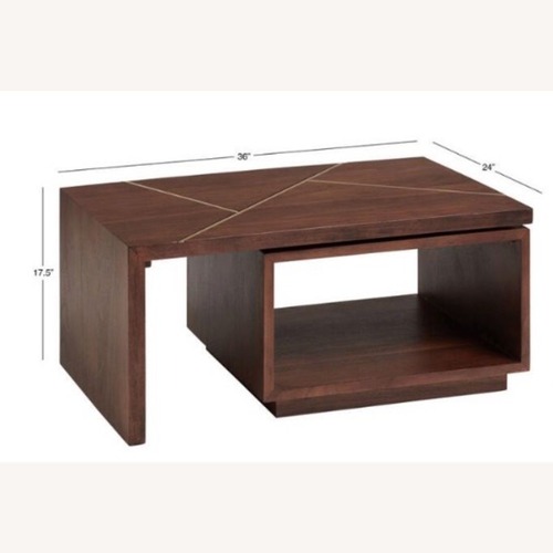 Used World Market Walnut And Gold Inlay Mason Swivel Coffee Table for sale on AptDeco