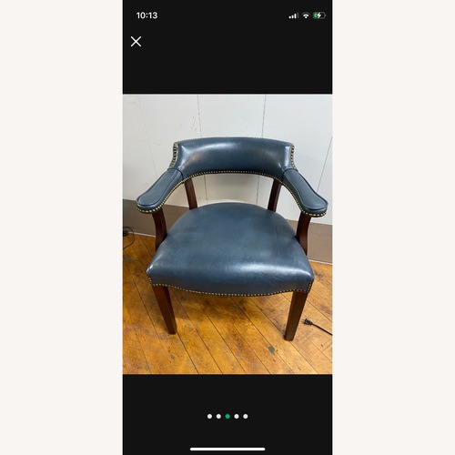 Used Wayfair Blue Italian Leather Accent Chair for sale on AptDeco