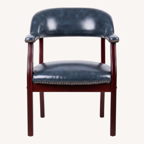 Used Wayfair Blue Italian Leather Accent Chair for sale on AptDeco