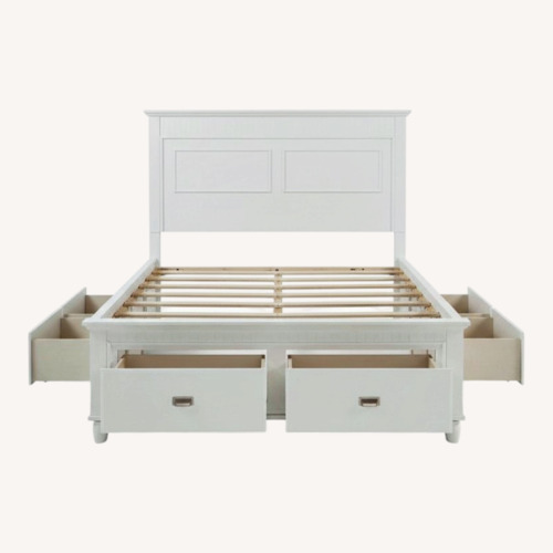 Used Bob's Discount White Wood Queen Storage Bed for sale on AptDeco