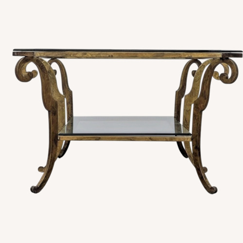 Used Gold Scrollwork Two-tier Glass Coffee Table for sale on AptDeco