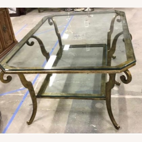 Used Gold Scrollwork Two-tier Glass Coffee Table for sale on AptDeco