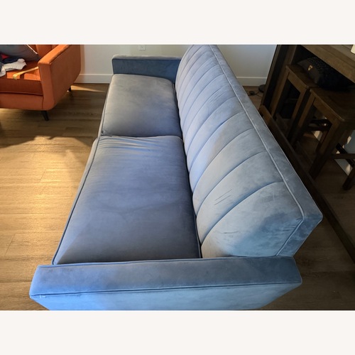 Used Ethan Allen Blue Velvet 3+ Seater Sofa for sale on AptDeco