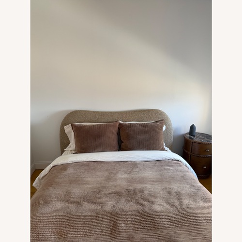 Used CB2 Diana Camel Brown Boucle Queen Bed for sale on AptDeco