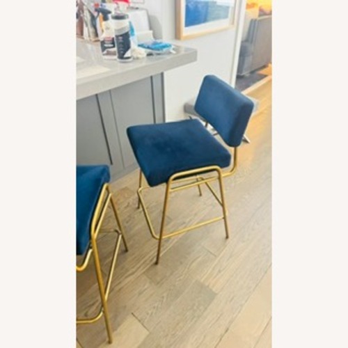 Used West Elm Wire Frame Blue Velvet Dining Chair for sale on AptDeco