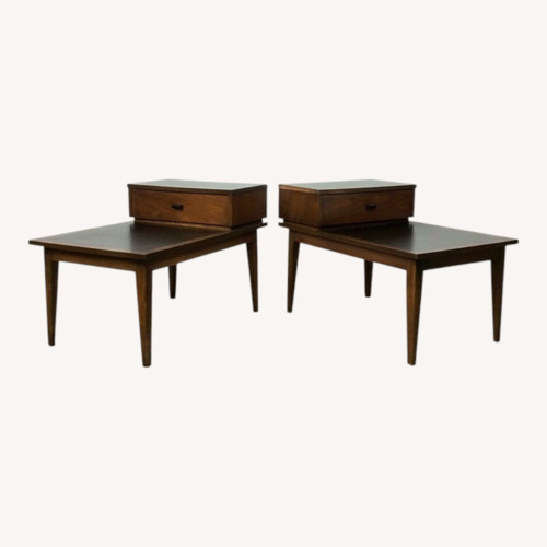 Used Pair Mid Century Modern Step Tables with Drawer for sale on AptDeco