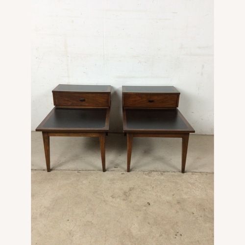 Used Pair Mid Century Modern Step Tables with Drawer for sale on AptDeco