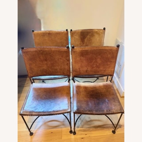 Used Custom Leather & Iron Dining Chairs from Mexico for sale on AptDeco