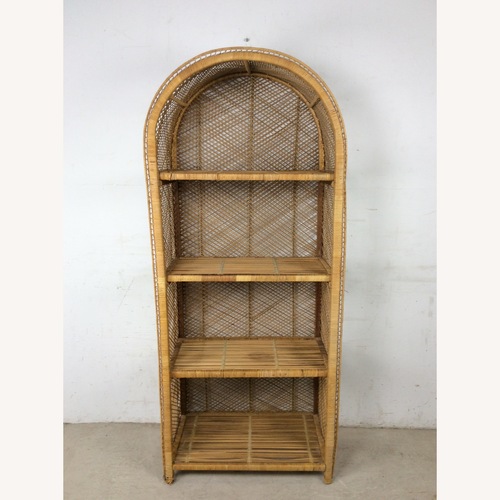 Used Vintage Boho Chic Rattan Bookcase with Arched Top for sale on AptDeco