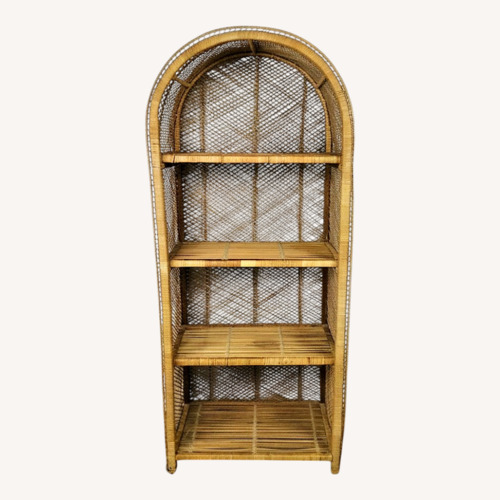 Used Vintage Boho Chic Rattan Bookcase with Arched Top for sale on AptDeco