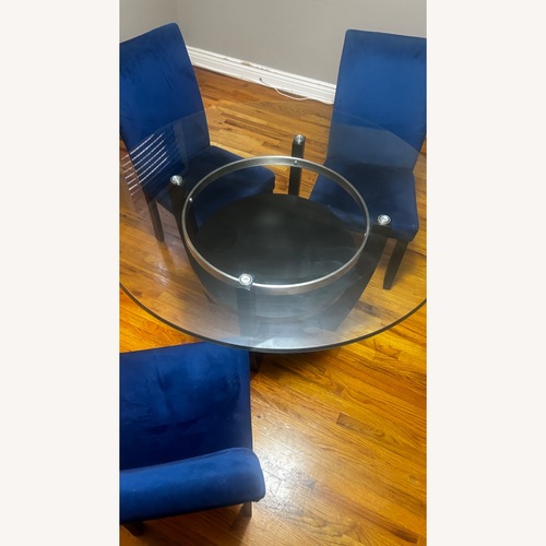 Used Blue Glass Dining Set for sale on AptDeco