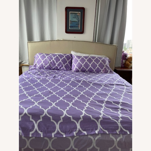 Used King-sized Bed With Leather Headboard for sale on AptDeco