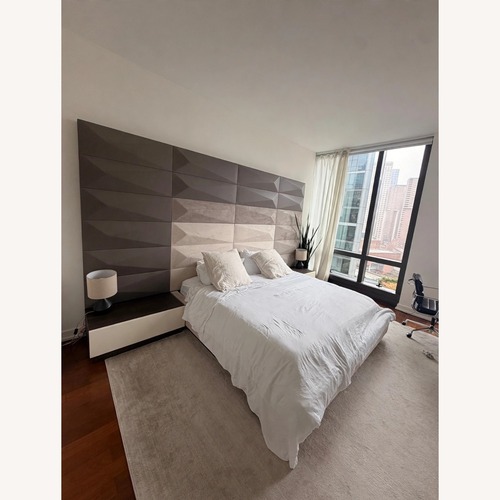 Used Custom Lazzoni King Bed + Headboard + Nightstands for sale on AptDeco