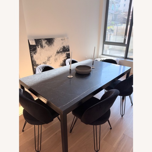 Used Crate & Barrel Black Parsons Marble Dining Table for sale on AptDeco