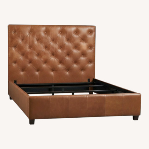 Used Pottery Barn Lorraine Light Brown Leather Queen Bed for sale on AptDeco