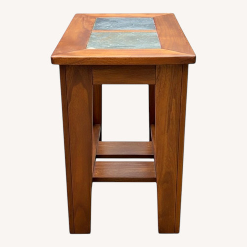 Used Natural Wood Side Table With Natural Slate Insets for sale on AptDeco