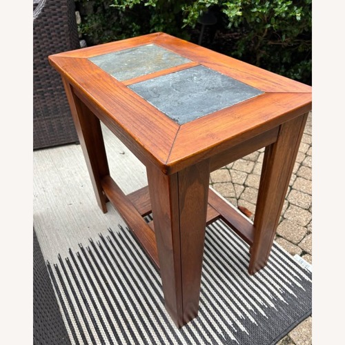 Used Natural Wood Side Table With Natural Slate Insets for sale on AptDeco