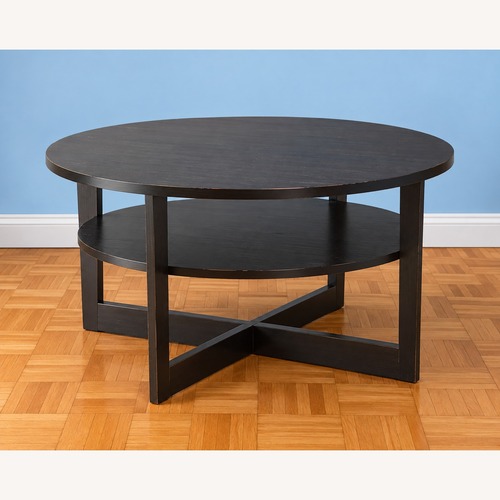 Used IKEA VEJMON Round Coffee Table – Black for sale on AptDeco