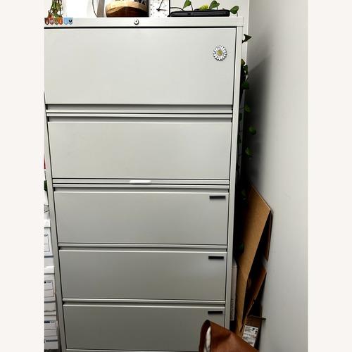 Used Light Green/Beige Metal File Cabinet for sale on AptDeco