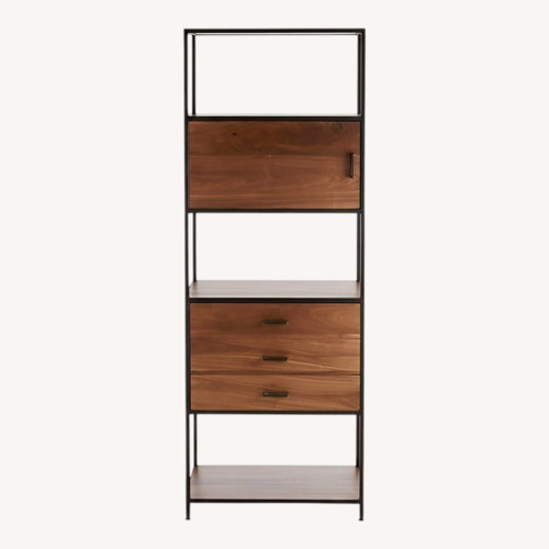 Used Crate & Barrel Knox Black Trim and Walnut Tall Storage Bookshelf for sale on AptDeco