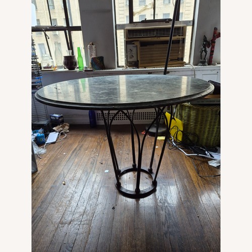 Used Green Marble Dining Table With Iron Wire Base for sale on AptDeco