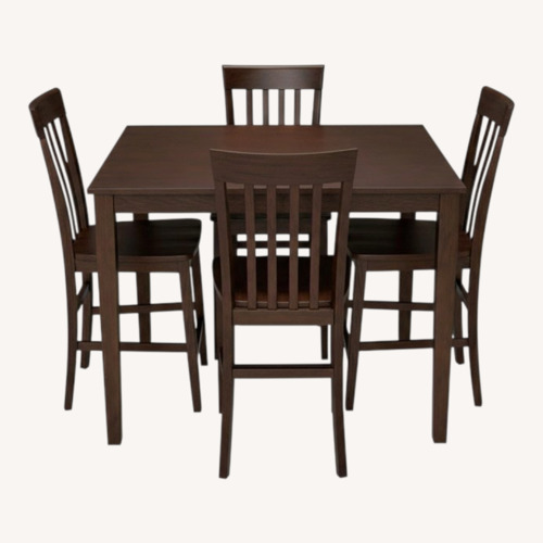 Used Raymour & Flanigan Dark Brown Wood Dining Table Set for sale on AptDeco