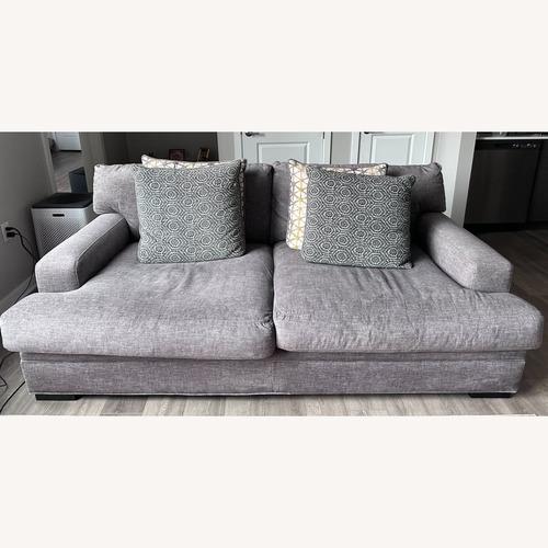 Used Raymour & Flanigan Bayside Gray Sofa + 4 Pillows for sale on AptDeco