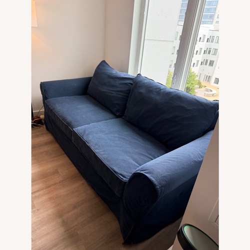 Used Pottery Barn PB Comfort Blue Cotton 2 Seater Sofa for sale on AptDeco