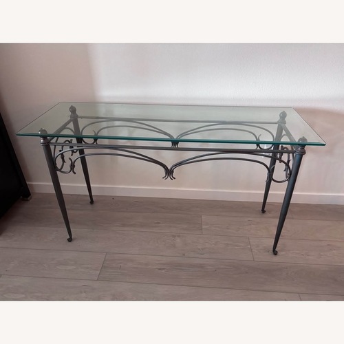 Used Wrought Iron Glass Top Console Table for sale on AptDeco