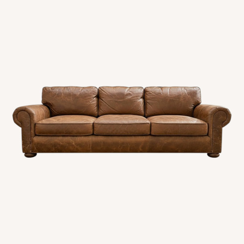 Used Restoration Hardware Lancaster Leather Sofa 7ft Cocoa Petite 38in for sale on AptDeco