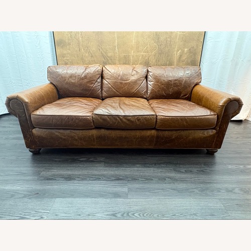 Used Restoration Hardware Lancaster Leather Sofa 7ft Cocoa Petite 38in for sale on AptDeco