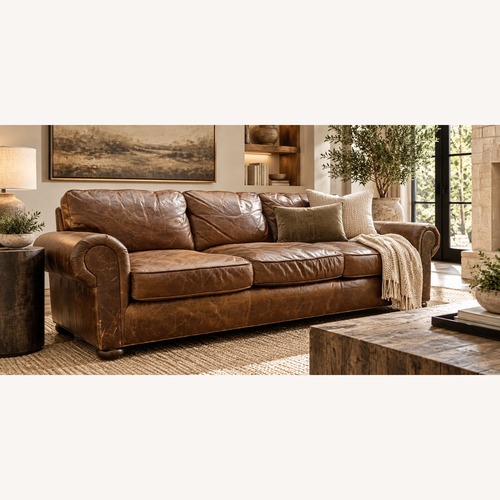 Used Restoration Hardware Lancaster Leather Sofa 7ft Cocoa Petite 38in for sale on AptDeco
