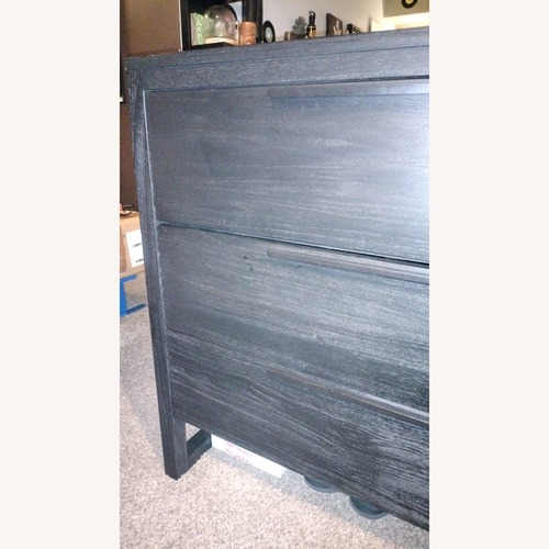 Used Crate & Barrel Linea 66" Black Teak Wood 6-Drawer Dresser for sale on AptDeco