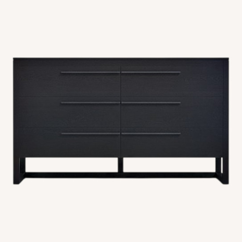 Used Crate & Barrel Linea 66" Black Teak Wood 6-Drawer Dresser for sale on AptDeco