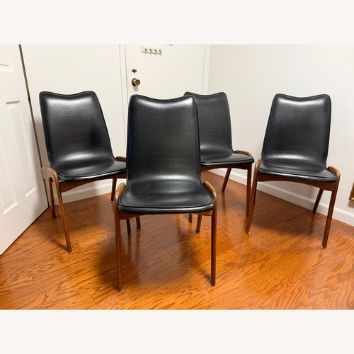 Used 4 x Black Vegan Leather + Walnut Wood Chairs for sale on AptDeco