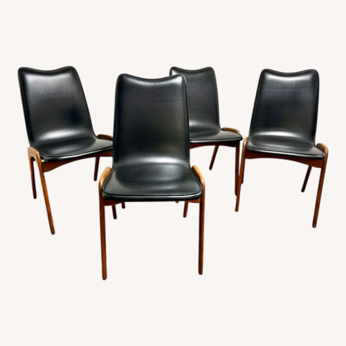 Used 4 x Black Vegan Leather + Walnut Wood Chairs for sale on AptDeco