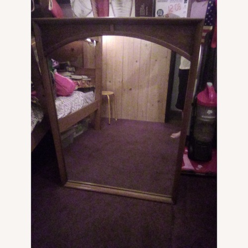 Used Home Meridian Light Brown Wood Wall Mirror for sale on AptDeco