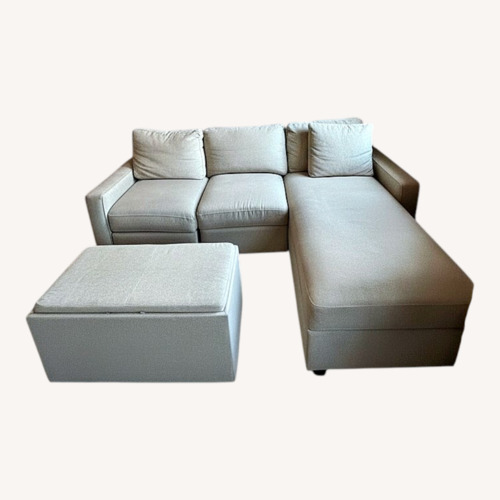 Used Beige Storage Sofa with Recliner and Ottoman for sale on AptDeco