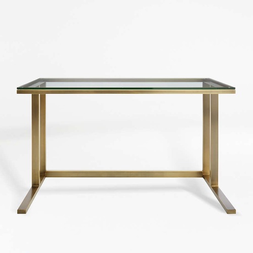 Used Crate & Barrel Pilsen Brass Desk with Glass Top for sale on AptDeco