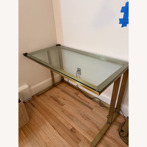 Used Crate & Barrel Pilsen Brass Desk with Glass Top for sale on AptDeco