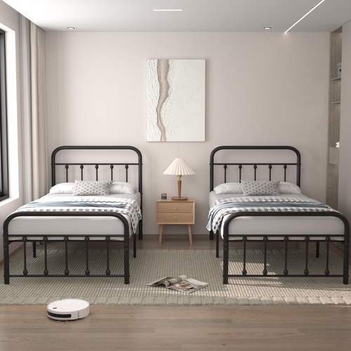 Used Raymour & Flanigan Black Metal Twin Beds for sale on AptDeco