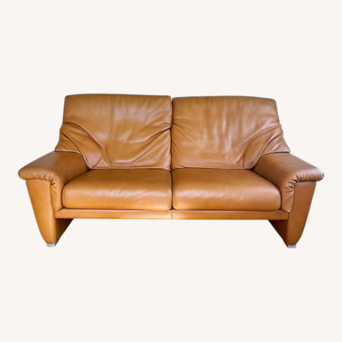 Used Light Brown Leather Loveseat for sale on AptDeco