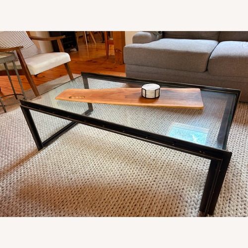 Used Restoration Hardware Waterfall Glass & Iron Coffee Table for sale on AptDeco