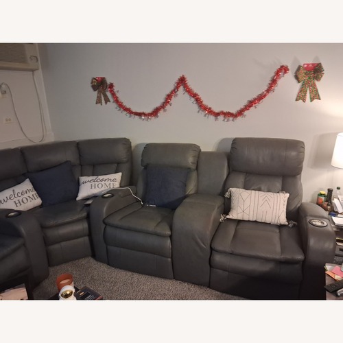 Used Light Gray Leather 3+ Piece Sectional for sale on AptDeco